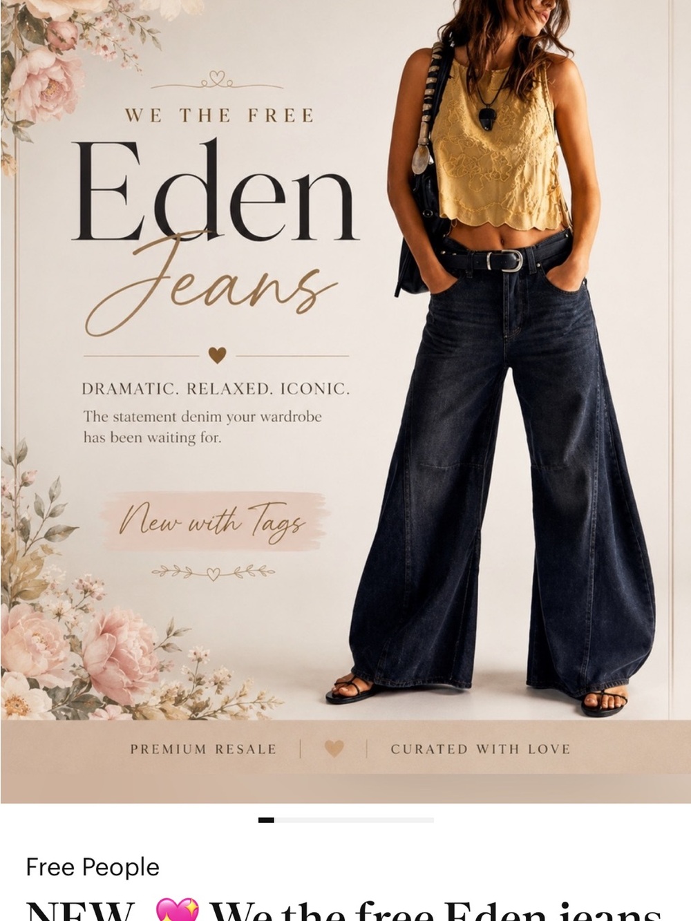 New We The Free Wide-Leg Eden Jeans in Dark Indigo listing in closet w pics